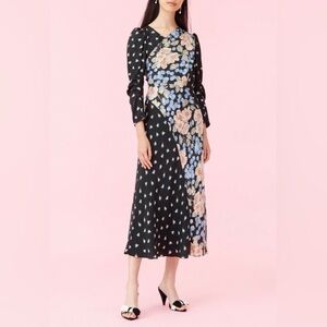 NEW Rebecca Taylor silk blend Mixed-Print Floral Maxi Dress 10